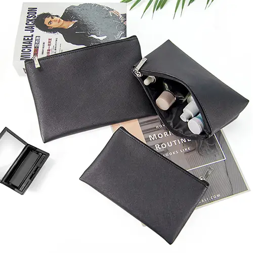 Wholesale Navy Blue PU Leather Cosmetic Pouch Set | Minimalist & Versatile Makeup Bags for Beauty Brands & Retailers